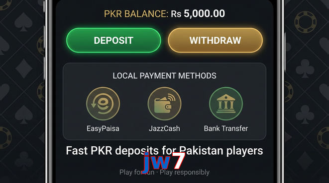 Deposit and withdrawal screen with PKR methods